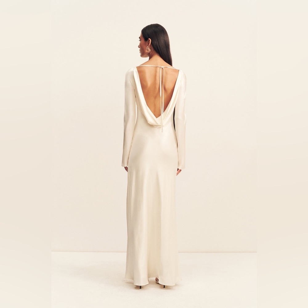 Shona Joy La Lune Cumulus Silk Backless Lace Split Maxi Dress in Ivory Size 6 - Picture 13 of 15